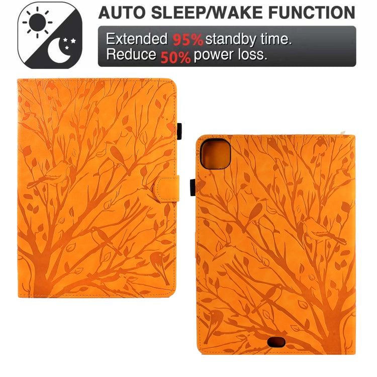For iPad Pro 11 2024 Fortune Tree Embossed Leather Smart Tablet Case(Khaki) - iPad Pro 11 2024 Cases by PMC TechLife | Online Shopping South Africa | PMC TechLife | Buy Now Pay Later Mobicred