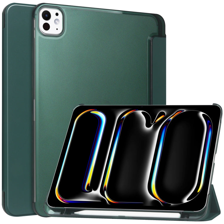 For iPad Pro 11 2024 3-fold Semi-transparent Frosted Smart Leather Tablet Case(Dark Green) - iPad Pro 11 2024 Cases by PMC Jewellery | Online Shopping South Africa | PMC Jewellery | Buy Now Pay Later Mobicred
