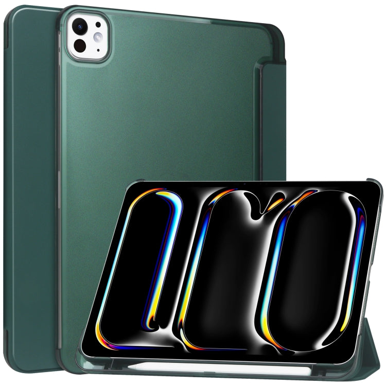 For iPad Pro 13 2024 3-fold Semi-transparent Frosted Smart Leather Tablet Case(Dark Green) - iPad Pro 13 2024 Cases by PMC TechLife | Online Shopping South Africa | PMC TechLife | Buy Now Pay Later Mobicred