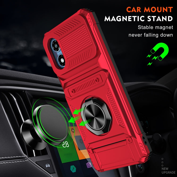 For Motorola Moto G Play 4G 2024 TPU+PC Shockproof Card Slot Phone Case with Metal Ring Holder(Red) - Motorola Cases by PMC Jewellery | Online Shopping South Africa | PMC Jewellery | Buy Now Pay Later Mobicred