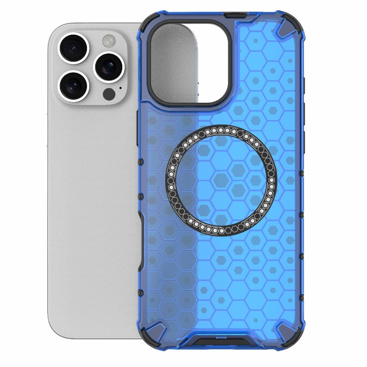 For iPhone 16 Pro Max Honeycomb Magnetic Ring Shockproof Phone Case(Blue) - iPhone 16 Pro Max Cases by PMC Jewellery | Online Shopping South Africa | PMC Jewellery | Buy Now Pay Later Mobicred