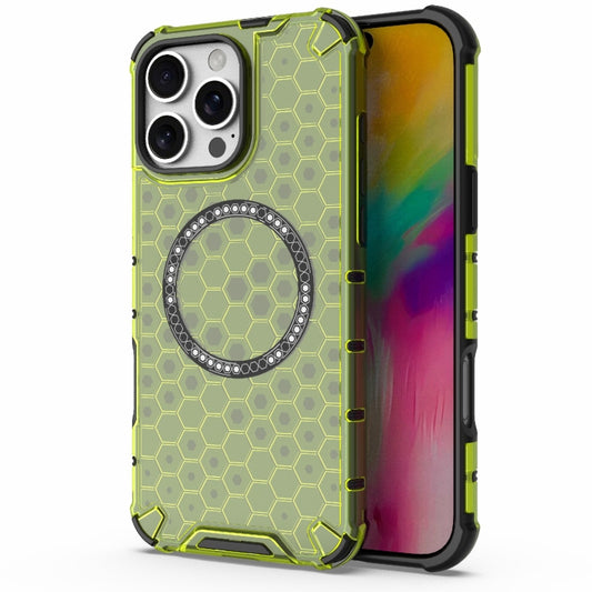 For iPhone 16 Pro Max Honeycomb Magnetic Ring Shockproof Phone Case(Green) - iPhone 16 Pro Max Cases by PMC Jewellery | Online Shopping South Africa | PMC Jewellery | Buy Now Pay Later Mobicred