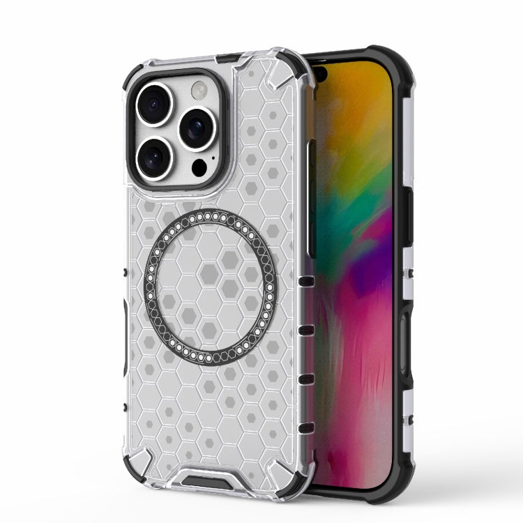 For iPhone 16 Pro Honeycomb Magnetic Ring Shockproof Phone Case(White) - iPhone 16 Pro Cases by PMC Jewellery | Online Shopping South Africa | PMC Jewellery | Buy Now Pay Later Mobicred