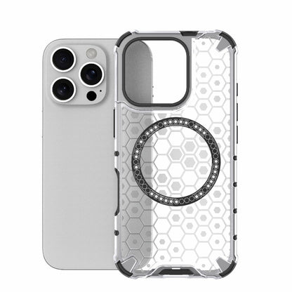 For iPhone 16 Pro Honeycomb Magnetic Ring Shockproof Phone Case(White) - iPhone 16 Pro Cases by PMC Jewellery | Online Shopping South Africa | PMC Jewellery | Buy Now Pay Later Mobicred