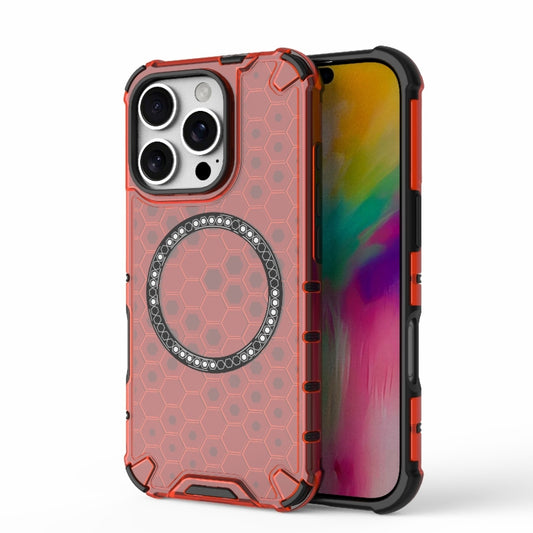 For iPhone 16 Pro Honeycomb Magnetic Ring Shockproof Phone Case(Red) - iPhone 16 Pro Cases by PMC Jewellery | Online Shopping South Africa | PMC Jewellery | Buy Now Pay Later Mobicred