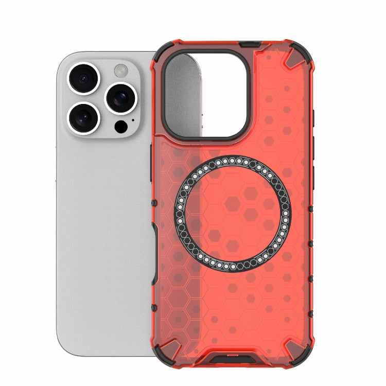 For iPhone 16 Pro Honeycomb Magnetic Ring Shockproof Phone Case(Red) - iPhone 16 Pro Cases by PMC Jewellery | Online Shopping South Africa | PMC Jewellery | Buy Now Pay Later Mobicred