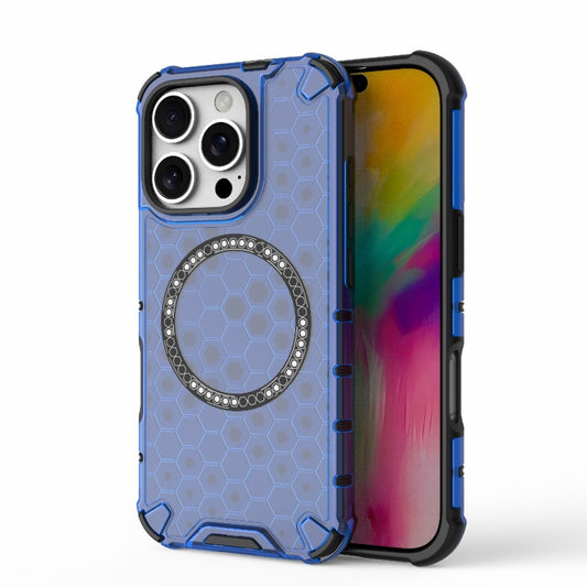 For iPhone 16 Pro Honeycomb Magnetic Ring Shockproof Phone Case(Blue) - iPhone 16 Pro Cases by PMC Jewellery | Online Shopping South Africa | PMC Jewellery | Buy Now Pay Later Mobicred