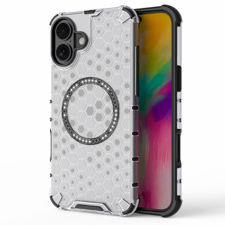 For iPhone 16 Plus Honeycomb Magnetic Ring Shockproof Phone Case(White) - iPhone 16 Plus Cases by PMC Jewellery | Online Shopping South Africa | PMC Jewellery | Buy Now Pay Later Mobicred