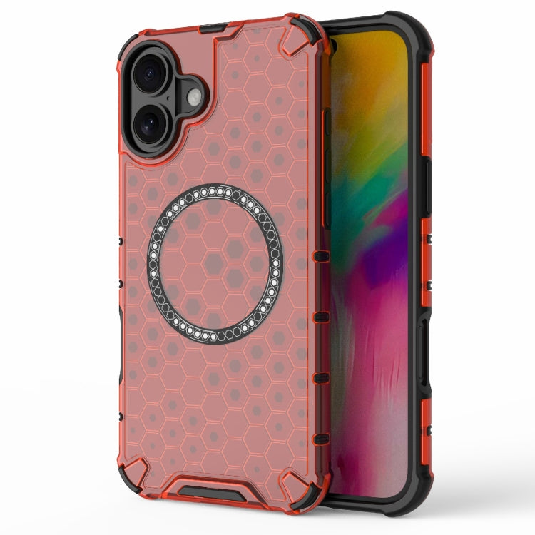 For iPhone 16 Plus Honeycomb Magnetic Ring Shockproof Phone Case(Red) - iPhone 16 Plus Cases by PMC Jewellery | Online Shopping South Africa | PMC Jewellery | Buy Now Pay Later Mobicred