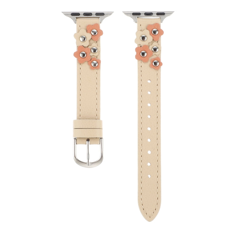 For Apple Watch Ultra 2 49mm Stitched Flower Leather Watch Band(Khaki) - Watch Bands by PMC TechLife | Online Shopping South Africa | PMC TechLife | Buy Now Pay Later Mobicred