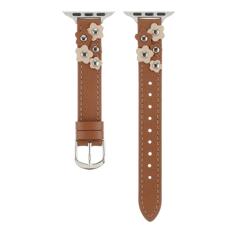 For Apple Watch Ultra 49mm Stitched Flower Leather Watch Band(Brown) - Watch Bands by PMC TechLife | Online Shopping South Africa | PMC TechLife | Buy Now Pay Later Mobicred