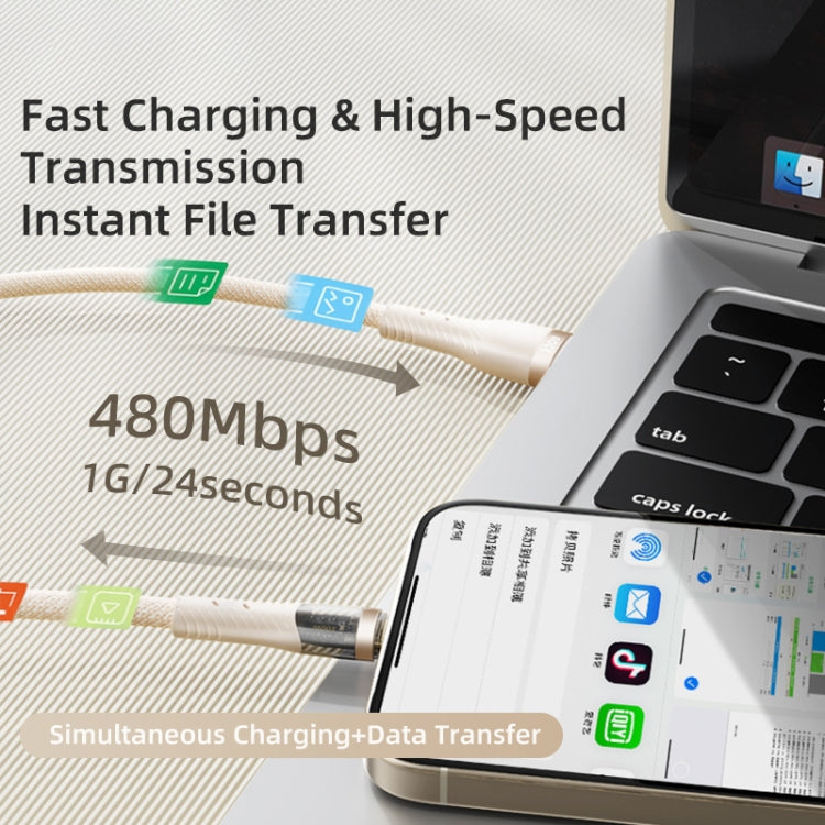 ROCK G20 2 in 1 5A USB-C/Type-C to USB-C/Type-C+8 Pin Transparent Fast Charging Data Cable, Length: 1.5m(Beige) - 2 in 1 Cable by ROCK | Online Shopping South Africa | PMC Jewellery | Buy Now Pay Later Mobicred