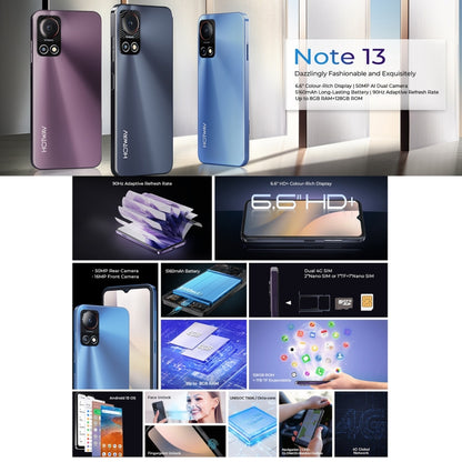 [HK Warehouse] HOTWAV Note 13, 4GB+128GB, Side Fingerprint Identification, 6.6 inch Android 13 T606 Octa Core up to 1.6GHz, Network: 4G, NFC, OTG(Blue) - Other by HOTWAV | Online Shopping South Africa | PMC Jewellery | Buy Now Pay Later Mobicred