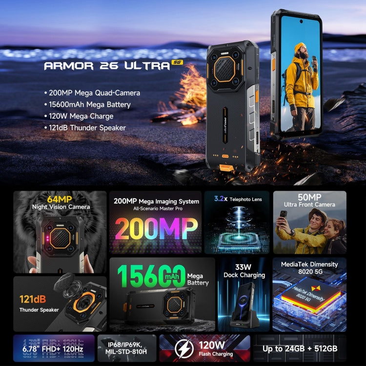 [HK Warehouse] Ulefone Armor 26 Ultra Rugged Phone, 12GB+512GB, 6.78 inch Android 13 MediaTek Dimensity 8020 Octa Core, Network: 5G, NFC(Black) - Ulefone by Ulefone | Online Shopping South Africa | PMC Jewellery | Buy Now Pay Later Mobicred