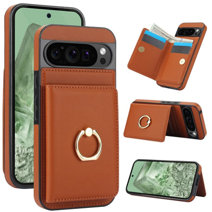 For Google Pixel 9 RFID Anti-theft Card Ring Holder Phone Case(Brown) - Google Cases by PMC Jewellery | Online Shopping South Africa | PMC Jewellery | Buy Now Pay Later Mobicred