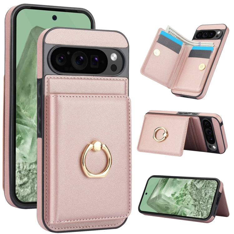 For Google Pixel 9 Pro XL RFID Anti-theft Card Ring Holder Phone Case(Rose Gold) - Google Cases by PMC Jewellery | Online Shopping South Africa | PMC Jewellery | Buy Now Pay Later Mobicred