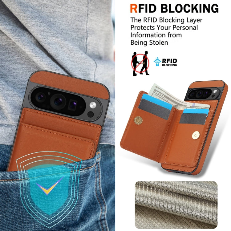 For Google Pixel 9 Pro XL RFID Anti-theft Card Ring Holder Phone Case(Brown) - Google Cases by PMC Jewellery | Online Shopping South Africa | PMC Jewellery | Buy Now Pay Later Mobicred