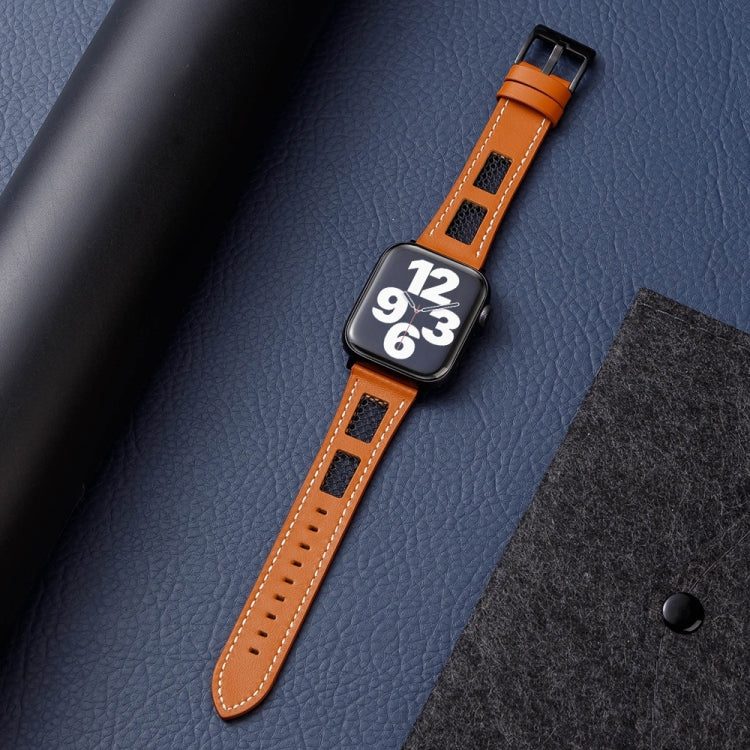 For Apple Watch Ultra 2 49mm Mesh Calfskin Genuine Leather Watch Band(Light Brown) - Watch Bands by PMC TechLife | Online Shopping South Africa | PMC TechLife | Buy Now Pay Later Mobicred