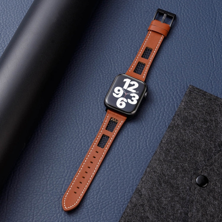 For Apple Watch Ultra 2 49mm Mesh Calfskin Genuine Leather Watch Band(Dark Brown) - Watch Bands by PMC TechLife | Online Shopping South Africa | PMC TechLife | Buy Now Pay Later Mobicred