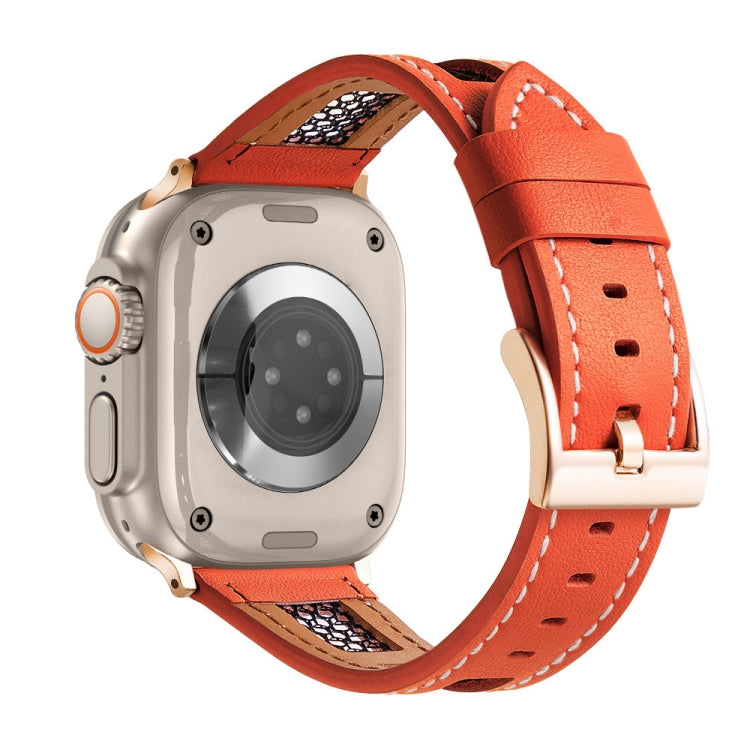For Apple Watch Ultra 49mm Mesh Calfskin Genuine Leather Watch Band(Orange) - Watch Bands by PMC TechLife | Online Shopping South Africa | PMC TechLife | Buy Now Pay Later Mobicred