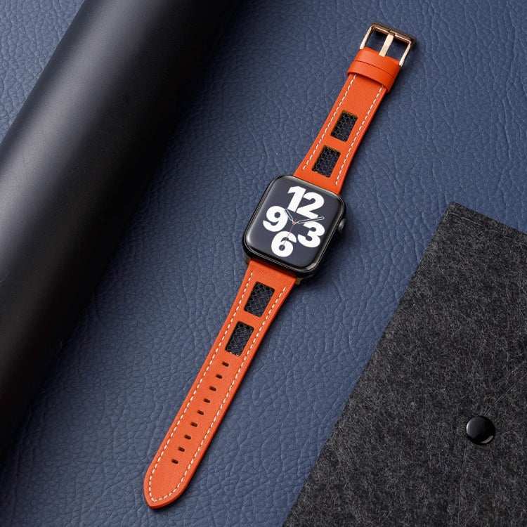 For Apple Watch Ultra 49mm Mesh Calfskin Genuine Leather Watch Band(Orange) - Watch Bands by PMC TechLife | Online Shopping South Africa | PMC TechLife | Buy Now Pay Later Mobicred
