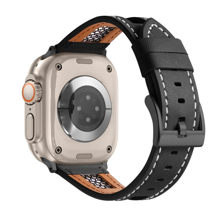For Apple Watch Ultra 49mm Mesh Calfskin Genuine Leather Watch Band(Black) - Watch Bands by PMC TechLife | Online Shopping South Africa | PMC TechLife | Buy Now Pay Later Mobicred