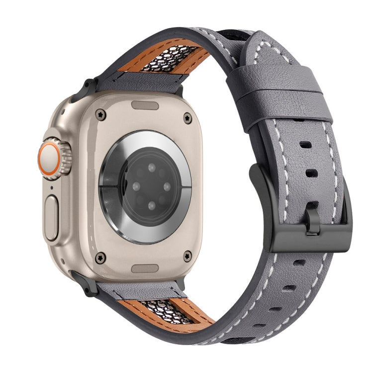 For Apple Watch Ultra 49mm Mesh Calfskin Genuine Leather Watch Band(Grey) - Watch Bands by PMC TechLife | Online Shopping South Africa | PMC TechLife | Buy Now Pay Later Mobicred