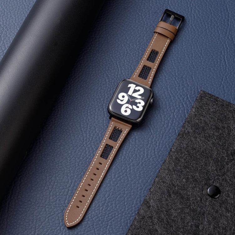 For Apple Watch Ultra 49mm Mesh Calfskin Genuine Leather Watch Band(Coffee) - Watch Bands by PMC TechLife | Online Shopping South Africa | PMC TechLife | Buy Now Pay Later Mobicred