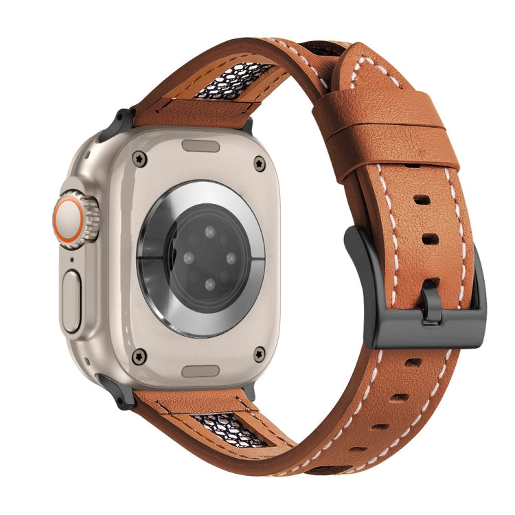 For Apple Watch Ultra 49mm Mesh Calfskin Genuine Leather Watch Band(Light Brown) - Watch Bands by PMC TechLife | Online Shopping South Africa | PMC TechLife | Buy Now Pay Later Mobicred