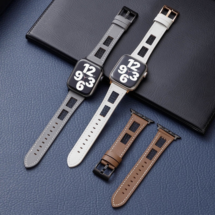 For Apple Watch Ultra 49mm Mesh Calfskin Genuine Leather Watch Band(Grey) - Watch Bands by PMC TechLife | Online Shopping South Africa | PMC TechLife | Buy Now Pay Later Mobicred