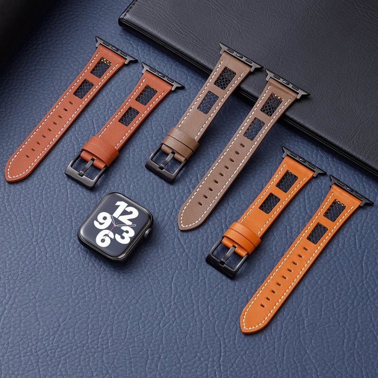 For Apple Watch Ultra 2 49mm Mesh Calfskin Genuine Leather Watch Band(Light Brown) - Watch Bands by PMC TechLife | Online Shopping South Africa | PMC TechLife | Buy Now Pay Later Mobicred