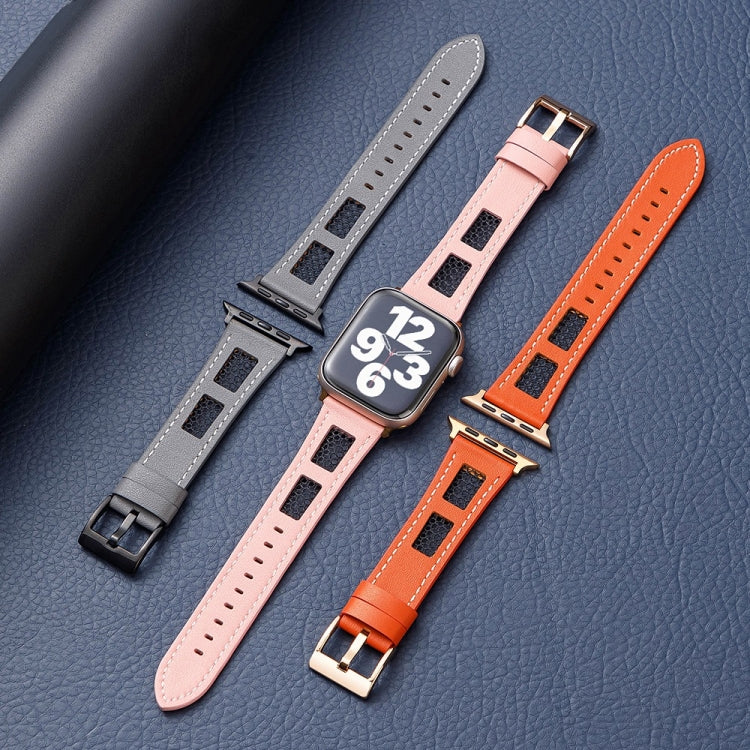 For Apple Watch Ultra 49mm Mesh Calfskin Genuine Leather Watch Band(Orange) - Watch Bands by PMC TechLife | Online Shopping South Africa | PMC TechLife | Buy Now Pay Later Mobicred
