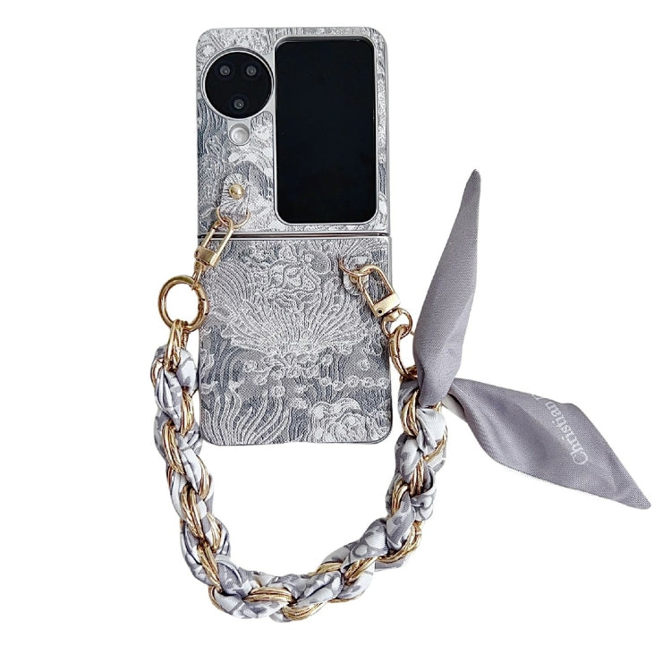 For OPPO Find N3 Flip Embroidery Style DIY Full Coverage Phone Case with Scarf / Bracelet(Grey) - Find N3 Flip Cases by PMC Jewellery | Online Shopping South Africa | PMC Jewellery | Buy Now Pay Later Mobicred