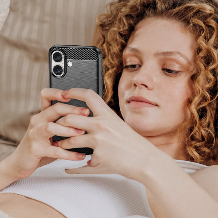 For iPhone 16 Plus Brushed Texture Carbon Fiber TPU Phone Case(Black) - iPhone 16 Plus Cases by PMC TechLife | Online Shopping South Africa | PMC TechLife | Buy Now Pay Later Mobicred