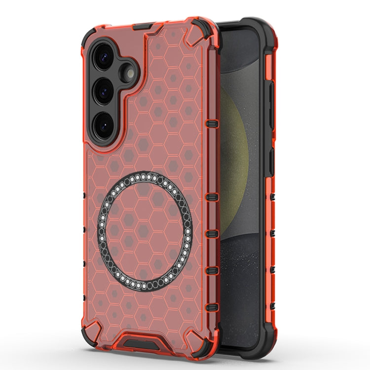 For Samsung Galaxy S25 5G Honeycomb Magnetic Ring Shockproof Phone Case(Red) - free shipping - PMC TechLife - Order now!