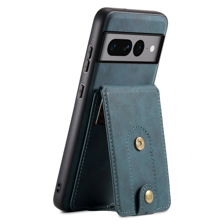 For Google Pixel 7 Pro 5G Denior D14 NK Retro Pattern MagSafe Magnetic Card Holder Leather Phone Case(Blue) - Google Cases by Denior | Online Shopping South Africa | PMC TechLife | Buy Now Pay Later Mobicred