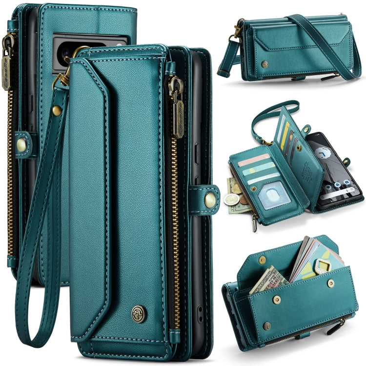 For Google Pixel 8 Pro CaseMe C36 Card Slots Zipper Wallet RFID Anti-theft Leather Phone Case(Blue-green) - free shipping - PMC Jewellery - Order now!