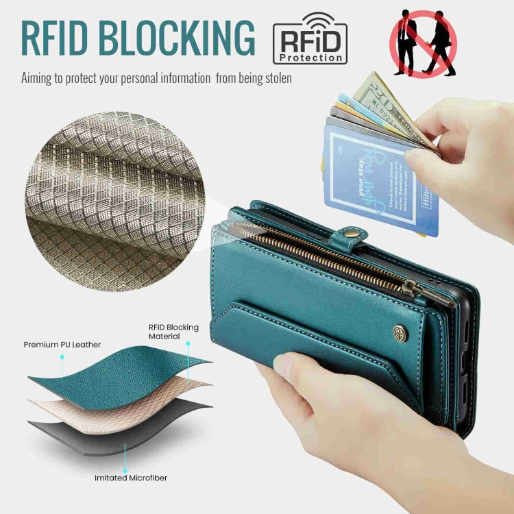 For Google Pixel 8 Pro CaseMe C36 Card Slots Zipper Wallet RFID Anti-theft Leather Phone Case(Blue-green) - free shipping - PMC Jewellery - Order now!