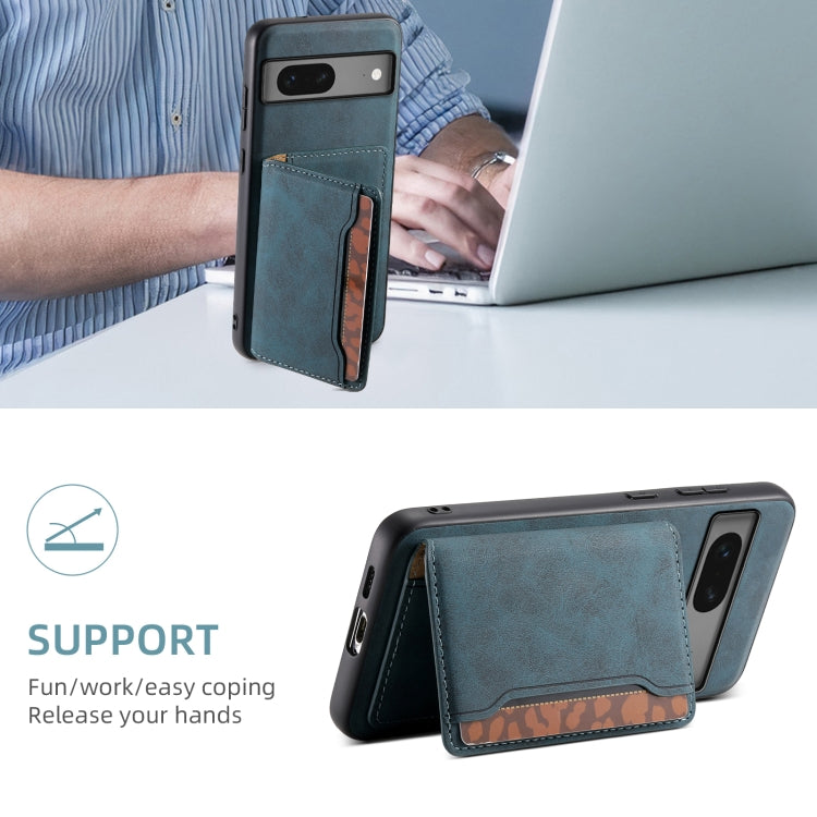 For Google Pixel 7 5G Denior D13 Retro Texture Leather MagSafe Card Bag Phone Case(Blue) - Google Cases by Denior | Online Shopping South Africa | PMC TechLife | Buy Now Pay Later Mobicred