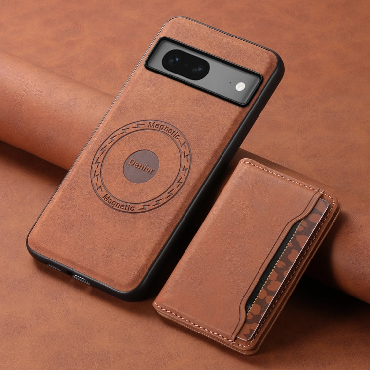 For Google Pixel 7 5G Denior D13 Retro Texture Leather MagSafe Card Bag Phone Case(Brown) - Google Cases by Denior | Online Shopping South Africa | PMC Jewellery | Buy Now Pay Later Mobicred