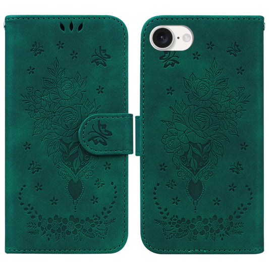 For iPhone SE 2024 Butterfly Rose Embossed Leather Phone Case(Green) - More iPhone Cases by PMC Jewellery | Online Shopping South Africa | PMC Jewellery | Buy Now Pay Later Mobicred