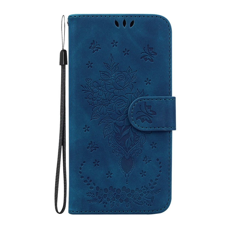 For iPhone 16 Pro Max Butterfly Rose Embossed Leather Phone Case(Blue) - iPhone 16 Pro Max Cases by PMC Jewellery | Online Shopping South Africa | PMC Jewellery | Buy Now Pay Later Mobicred