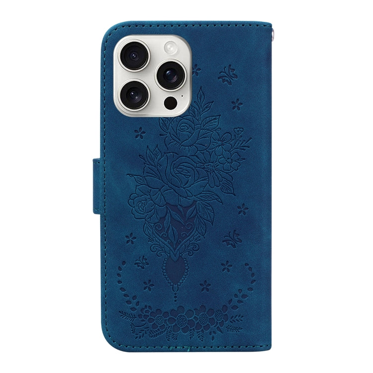 For iPhone 16 Pro Max Butterfly Rose Embossed Leather Phone Case(Blue) - iPhone 16 Pro Max Cases by PMC Jewellery | Online Shopping South Africa | PMC Jewellery | Buy Now Pay Later Mobicred