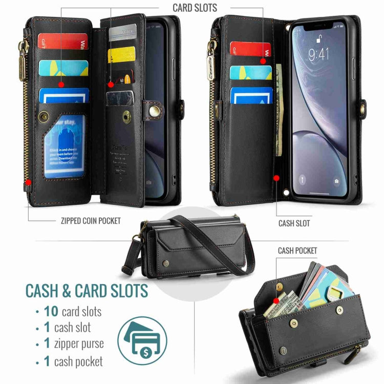 For iPhone XR CaseMe C36 Card Slots Zipper Wallet RFID Anti-theft Leather Phone Case(Black) - free shipping - PMC Jewellery - Order now!