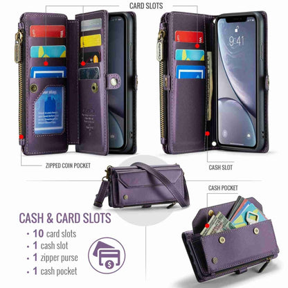 For iPhone XR CaseMe C36 Card Slots Zipper Wallet RFID Anti-theft Leather Phone Case(Purple) - More iPhone Cases by CaseMe | Online Shopping South Africa | PMC Jewellery | Buy Now Pay Later Mobicred