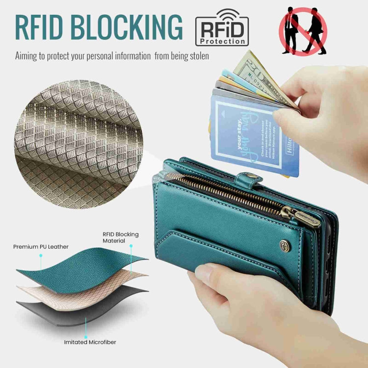 For iPhone XR CaseMe C36 Card Slots Zipper Wallet RFID Anti-theft Leather Phone Case(Blue-green) - More iPhone Cases by CaseMe | Online Shopping South Africa | PMC Jewellery | Buy Now Pay Later Mobicred