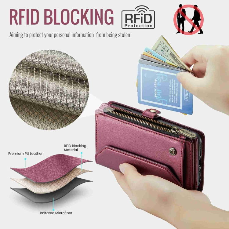For iPhone XS Max CaseMe C36 Card Slots Zipper Wallet RFID Anti-theft Leather Phone Case(Wine Red) - free shipping - PMC Jewellery - Order now!