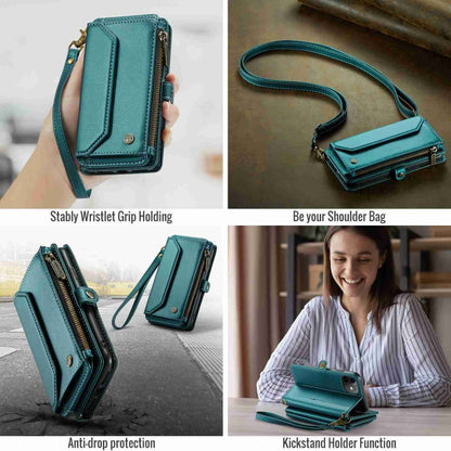 For iPhone 11 CaseMe C36 Card Slots Zipper Wallet RFID Anti-theft Leather Phone Case(Blue-green) - iPhone 11 Cases by CaseMe | Online Shopping South Africa | PMC Jewellery | Buy Now Pay Later Mobicred