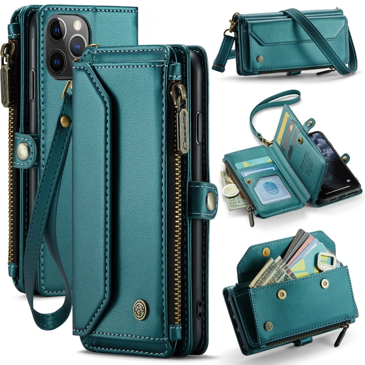 For iPhone 11 Pro CaseMe C36 Card Slots Zipper Wallet RFID Anti-theft Leather Phone Case(Blue-green) - iPhone 11 Pro Cases by CaseMe | Online Shopping South Africa | PMC Jewellery | Buy Now Pay Later Mobicred