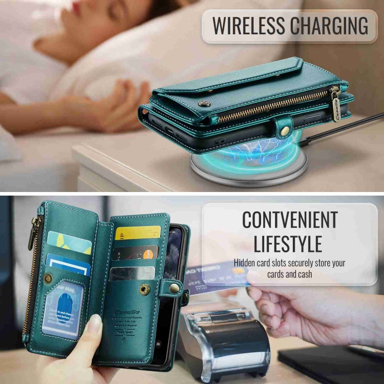For iPhone 11 Pro CaseMe C36 Card Slots Zipper Wallet RFID Anti-theft Leather Phone Case(Blue-green) - free shipping - PMC Jewellery - Order now!